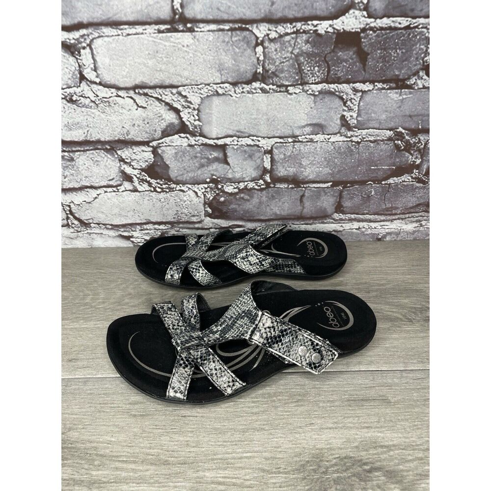 ABEO Leucadia Ivory Black Snake Print Slides Sandals Women Sz 6N US/36.5EU